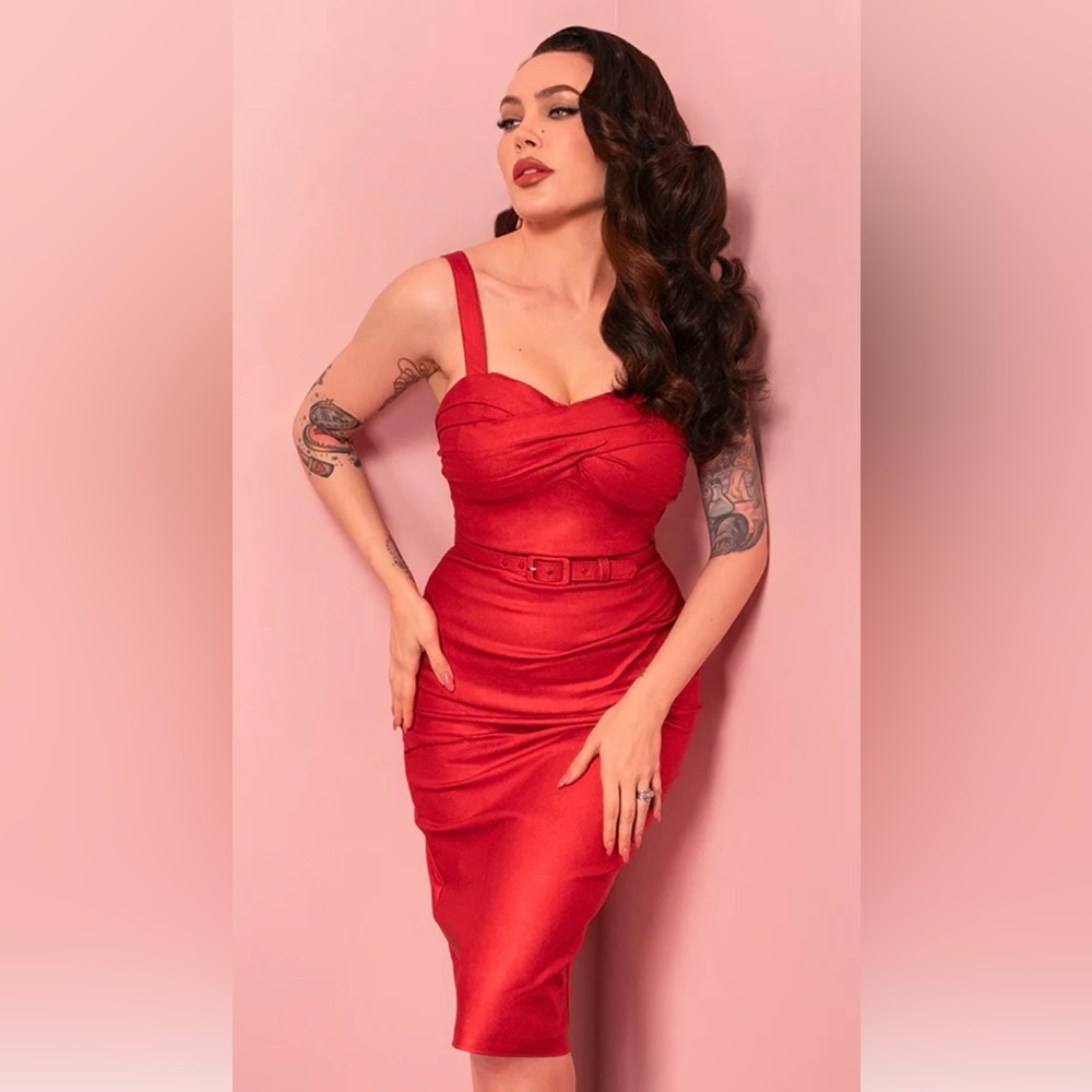 Vixen by Micheline Pitt Red Laminate Jawbreaker Wiggle Dress NWT